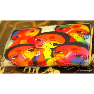 Indian Women Art Work Digital Print Multicoloured Clutch Purse, Faux Leather Fabric Purse